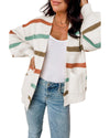 Azura Exchange Beige Drop Shoulder Pocketed Stripe Sweater Cardigan - S
