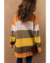 Open Front Pocketed Colorblock Cardigan - L