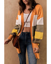 Open Front Pocketed Colorblock Cardigan - L