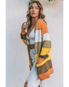 Open Front Pocketed Colorblock Cardigan - L
