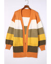 Open Front Pocketed Colorblock Cardigan - M