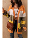 Open Front Pocketed Colorblock Cardigan - M
