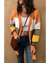 Open Front Pocketed Colorblock Cardigan - M