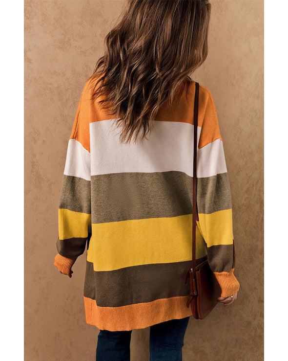 Open Front Pocketed Colorblock Cardigan - XL