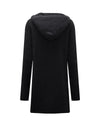 Black Horizontal Rib Knitted Open Front Hooded Cardigan - L
