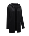 Black Horizontal Rib Knitted Open Front Hooded Cardigan - M