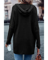Black Horizontal Rib Knitted Open Front Hooded Cardigan - M