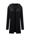 Black Horizontal Rib Knitted Open Front Hooded Cardigan - XL