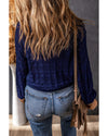 Blue Lightweight Buttoned Front Crochet Cardigan - S