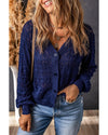 Blue Lightweight Buttoned Front Crochet Cardigan - S