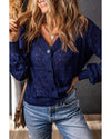 Blue Lightweight Buttoned Front Crochet Cardigan - XL
