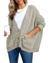 Gray Buttons Front Pocketed Sweater Cardigan - L