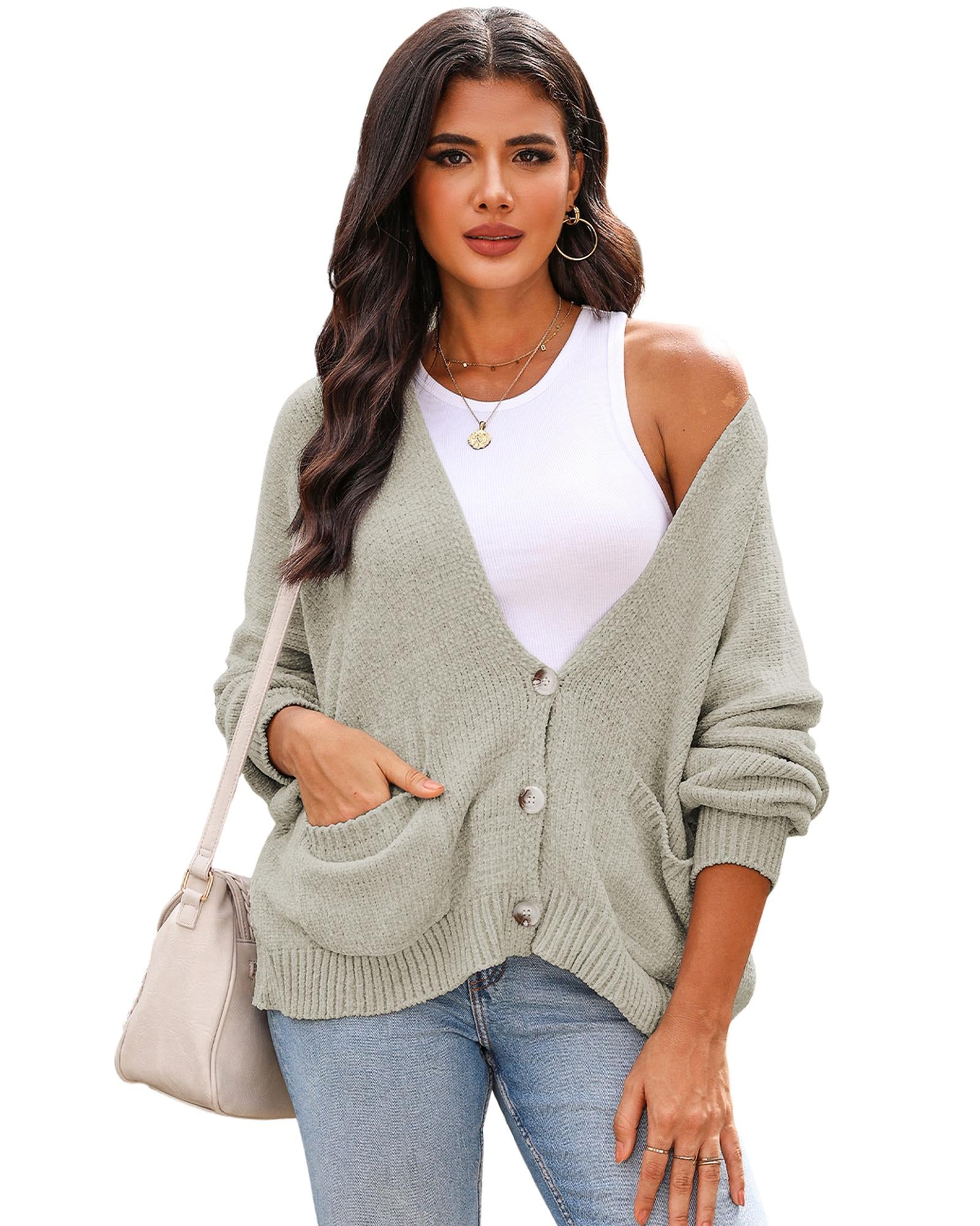 Gray Buttons Front Pocketed Sweater Cardigan - S