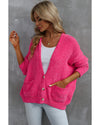 Rose Buttons Front Pocketed Sweater Cardigan - 2XL