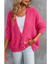 Rose Buttons Front Pocketed Sweater Cardigan - 2XL