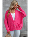 Rose Buttons Front Pocketed Sweater Cardigan - 2XL
