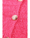 Rose Buttons Front Pocketed Sweater Cardigan - L