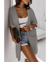 Gray Dolman Half Sleeve Pocketed Long Cardigan - L