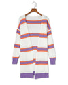 Azura Exchange Beige Striped Long Sleeve Ribbed Trim Button Cardigan - L