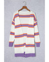 Azura Exchange Beige Striped Long Sleeve Ribbed Trim Button Cardigan - L