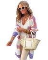 Azura Exchange Beige Striped Long Sleeve Ribbed Trim Button Cardigan - L