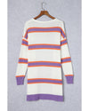 Azura Exchange Beige Striped Long Sleeve Ribbed Trim Button Cardigan - L