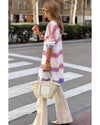 Azura Exchange Beige Striped Long Sleeve Ribbed Trim Button Cardigan - L