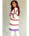 Azura Exchange Beige Striped Long Sleeve Ribbed Trim Button Cardigan - XL