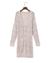 Azura Exchange Khaki Hollow-out Openwork Knit Cardigan - XL