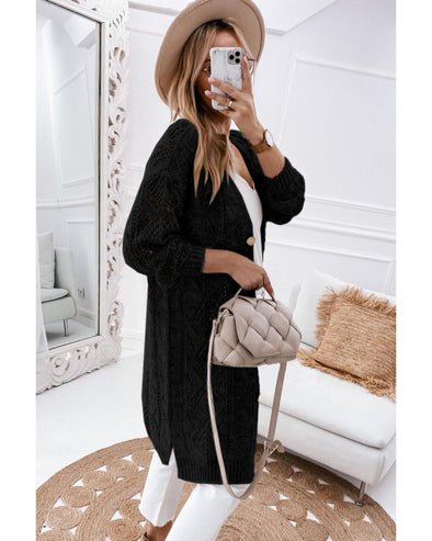 Azura Exchange Black Hollow-out Openwork Knit Cardigan - 2XL