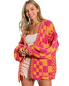 Azura Exchange Multicolor Open Front Mixed Checkered Pattern Knit Cardigan - L