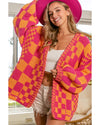 Azura Exchange Multicolor Open Front Mixed Checkered Pattern Knit Cardigan - L