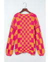 Azura Exchange Multicolor Open Front Mixed Checkered Pattern Knit Cardigan - L
