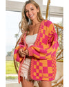 Azura Exchange Multicolor Open Front Mixed Checkered Pattern Knit Cardigan - L