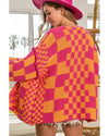 Azura Exchange Multicolor Open Front Mixed Checkered Pattern Knit Cardigan - L
