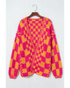 Azura Exchange Multicolor Open Front Mixed Checkered Pattern Knit Cardigan - L