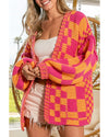 Azura Exchange Multicolor Open Front Mixed Checkered Pattern Knit Cardigan - M