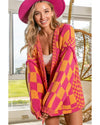 Azura Exchange Multicolor Open Front Mixed Checkered Pattern Knit Cardigan - S