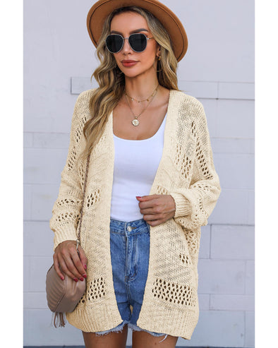 Apricot Casual Hollowed Knit Dolman Sleeve Cardigan - 2XL