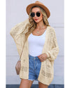 Apricot Casual Hollowed Knit Dolman Sleeve Cardigan - 2XL