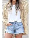 Apricot Casual Hollowed Knit Dolman Sleeve Cardigan - 2XL