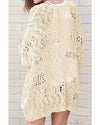 Apricot Casual Hollowed Knit Dolman Sleeve Cardigan - 2XL