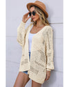 Apricot Casual Hollowed Knit Dolman Sleeve Cardigan - 2XL