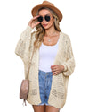 Apricot Casual Hollowed Knit Dolman Sleeve Cardigan - 2XL