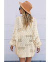 Apricot Casual Hollowed Knit Dolman Sleeve Cardigan - 2XL