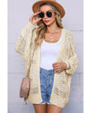 Apricot Casual Hollowed Knit Dolman Sleeve Cardigan - 2XL