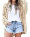 Apricot Casual Hollowed Knit Dolman Sleeve Cardigan - 2XL