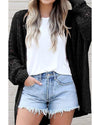 Black Casual Hollowed Knit Dolman Sleeve Cardigan - M