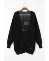 Black Casual Hollowed Knit Dolman Sleeve Cardigan - M