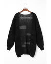 Black Casual Hollowed Knit Dolman Sleeve Cardigan - XL